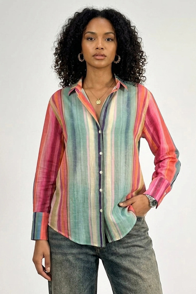 Meine Liebe Unterwäsche Vertical Striped Colorful Women's Shirt