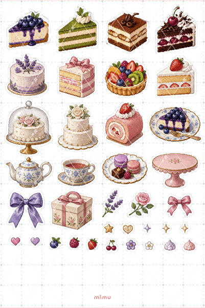 Mimu Art Studio Pixel Art Tatlı Sticker Seti Dessert Pasta ve Şekerleme Temal...