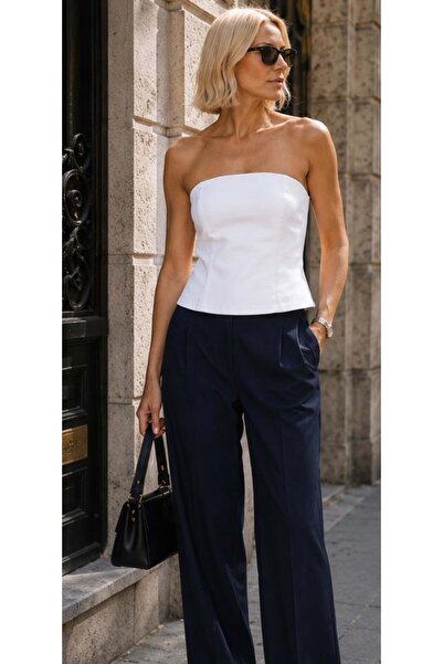 ibeeka Monroe strapless peplum blouse with back zipper detail