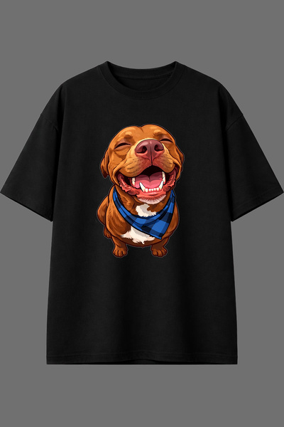 VSRN Tatlış Dog Design Pre-Printed Black Oversize T-Shirt