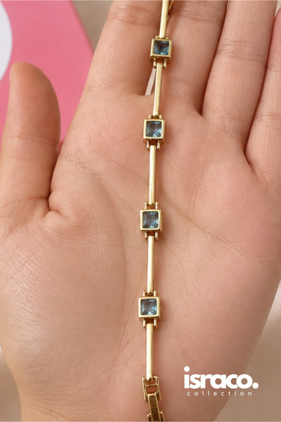 israco Minimal Square Stone Pink - Aqua Green Steel Bracelet