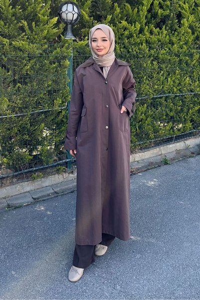 Ovn. Kadife Yaka Detaylı Trençkot - Kahverengi