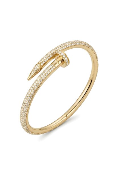 Hegi Collection Premium Çivi Model Taşlı Kelepçe Bileklik – Gold Luxury Tasarım