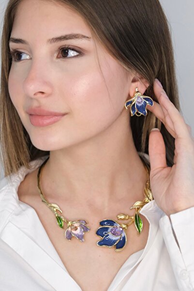 YENGEÇ Doğal Taşlı Choker Kolye ve Küpe Set