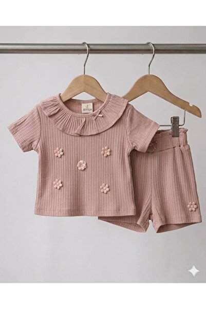 KapsülBebek Baby Girl Summer Set with Floral Collar - 100% Cotton