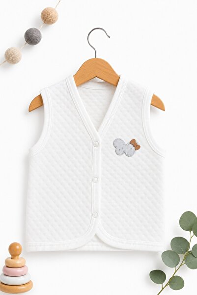 Pure Boutique White Cotton baby vest with butterfly applique and snap closure