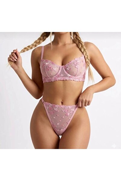 Zertuğra Pembe Kalp Detaylı Sütyen Takımı