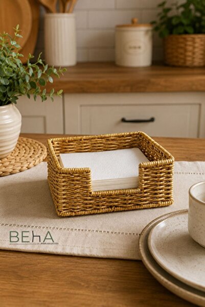 BehaHome Handmade Rattan Wicker Napkin Holder Square Desktop Napkin Organizer...