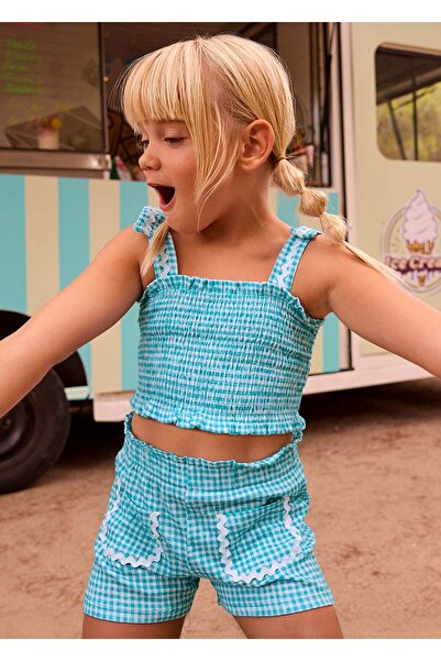 MAYORAL Girl's Checkered Shorts Set Blue