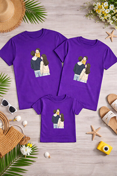 LORVEX Tricou combinat mamă, tată și copil, din bumbac, supradimensionat, pen...