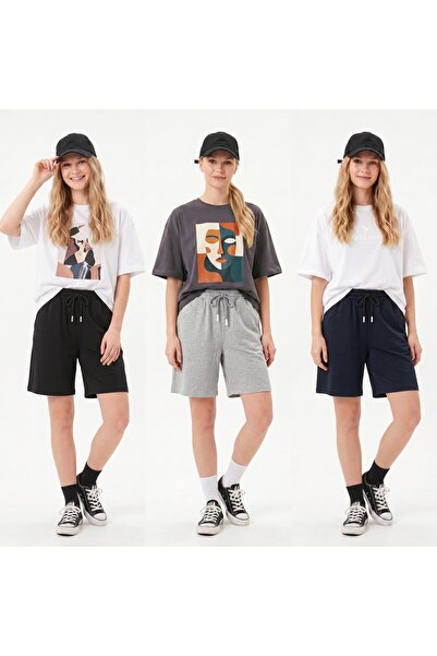 TKT Women's 3-Pack Oversize Comfortable Combed Cotton Shorts with Side Pockets