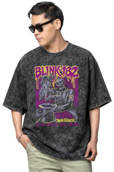 SEVBANO Blink-182 Rock Metal Music Band Printed Unisex Oversized Vintage Wash...