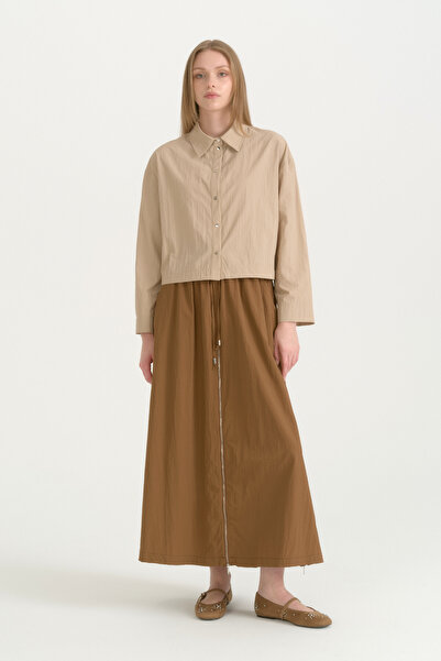 Nihan Zipper Detailed Parachute Skirt - Light Brown