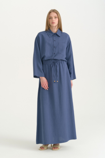 Nihan Elastic Waist Linen Skirt - Indigo