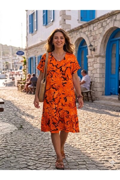AYASOFYA OTANTIK Rochie de damă cu decolteu în V, cu buzunare, cu imprimeu și...