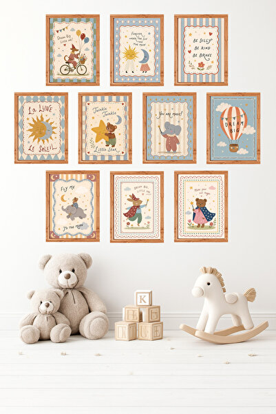 UNT 10'lu Çerçeve Görünümlü Pastel | Bebek Odası | Nursery, Minimalist, Vinta...
