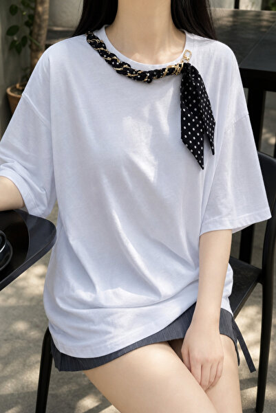 Carpe White Fular Aksesuarlı Oversize Tshirt