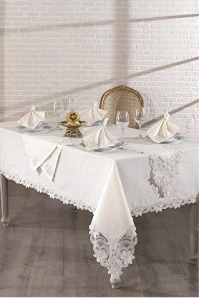 Çeyiz Diyarı Floretta Tablecloth 26 Pieces Cream