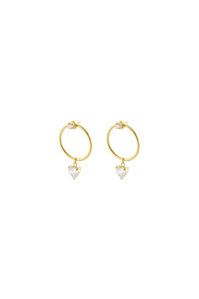 OXETTE Cercei rotunzi placat cu aur de 18k și zirconiu incolor Happy Hearts