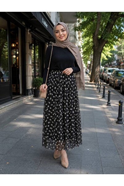 REN تنورة نسائية من التول المنقط، تنورة مبطنة، 95 سم، مقاس قياسي