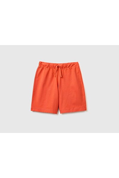 United Colors of Benetton Boys' Logo Bermuda Combed Cotton Shorts 6-14 Years Red