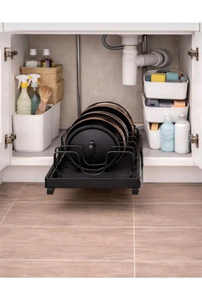 ALSİ HOME Rail-Mounted Pot and Pan Lid Cabinet Organizer