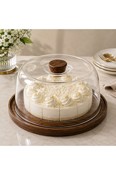laverahome Turkish Round Cake Plate with Acrylic Cover 23 cm