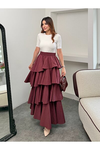 Hatun Atila Women's Tensel Modal Fabric Layered Ruffled Maxi Skirt - 51932