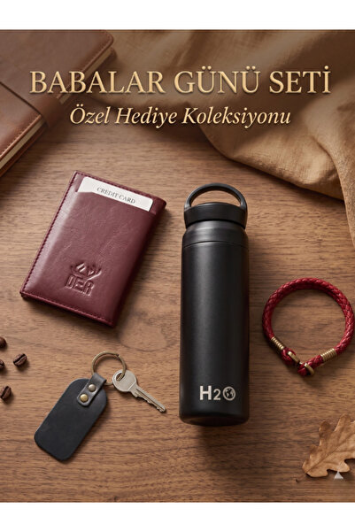 DEERDERİ Genuine Leather Handcrafted Mechanism Wallet Thermos Wristband Keych...