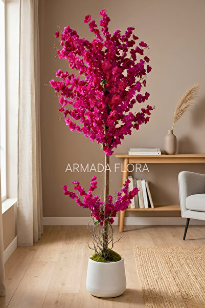 Armada Flora 175 cm Yapay Mor Bahar Dalı Ağacı Beyaz Saksıda