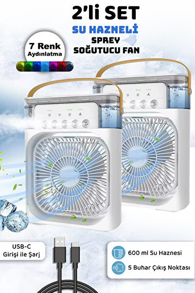 mimtec 2'li Sprey Soğutucu Fan - Led Işıklı Hava Nemlendirici Püskürtmeli Taş...