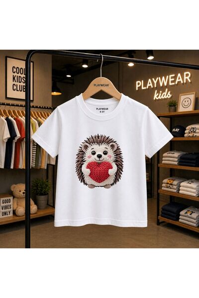 playwear Детска унисекс тениска с щампа  "Таралеж и сърце ", 100% памук, за 5...
