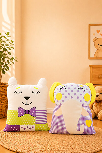 Paris Home 2-Piece Children's Room Cushion Pillow Set, Filled, Cute, Multi-Pu...