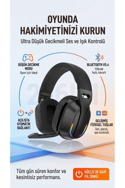 MATECHNO Wireless HD Sesli RGB Oyuncu Kulaklık Kablosuz Mikrofonlu Bluetooth ...