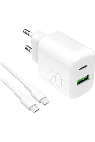 Puro Φορτιστής με θύρα USB-A και θύρα USB-C και καλώδιο USB-C - USB-C 20W Λευ...