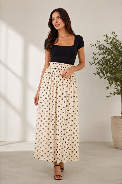 Heyya Women's Elastic Waist Lined Polka Dot Tulle Skirt Cream