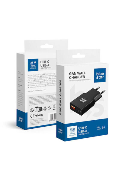 Blue Φορτιστής Star Χωρίς Καλώδιο GaN με Θύρα USB-A και Θύρα USB-C, Παροχή Ισ...