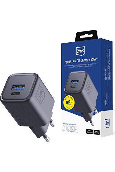 3MK Ασύρματος φορτιστής GaN με θύρες USB-A και USB-C, Παροχή ισχύος 33W, Μαύρο