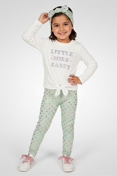 NANNETTE Toddlers Girl 3Pcs Graphic Print Top And Leggings Set with Headband,...