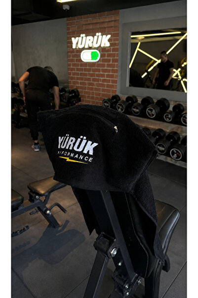 Yürük Cepli Spor Havlusu Fermuarlı Fitness Havlusu Siyah