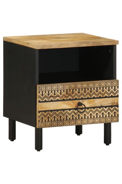 vidaxl Dulap de pat, negru, 40x33x46 cm, lemn masiv de mango brut