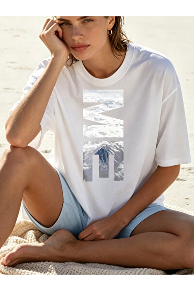 Fleck Womens T Shirts Mountain Landscape Print Oversized Casual Style