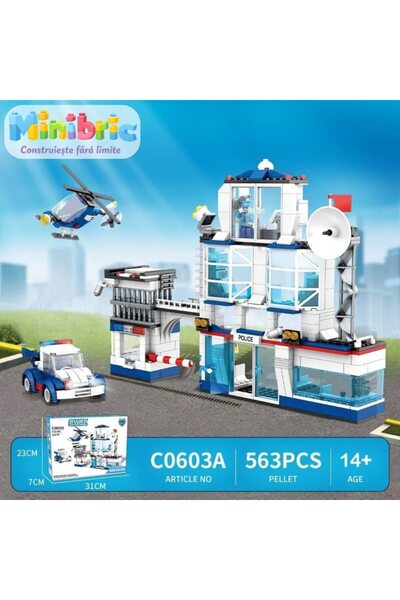 Minibric Set de Constructi Piese Tip Blocuri Construit Swat Station Jucarie Elicopter Statie Politie 563 Piese