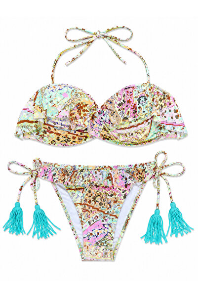 Nobrand Boho Mint Tassel 2-piece Swimsuit – Premium bikini with Ruffled and t...