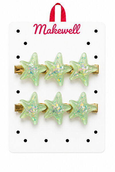 MakeWell Rengarek Starfish Figured Snap Clip Set – Glittery Girls' Hair Clips...