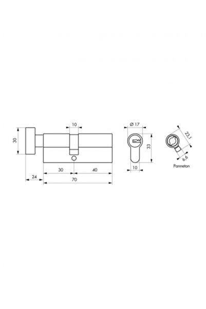 THIRARD Cilindru de ușă, profil european, cu buton 30 x 40 mm, 5 chei, nichel...