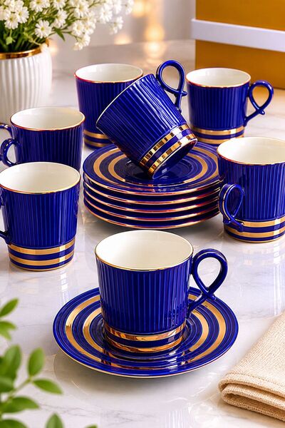 NEWNOW 6-Piece Porcelain Coffee Cup Set – Turkish Coffee Cup Set with Gold De...