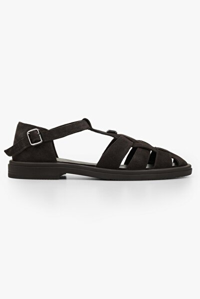 Shoeberry Sandale de damă Moni Brown din piele naturală și piele întoarsă