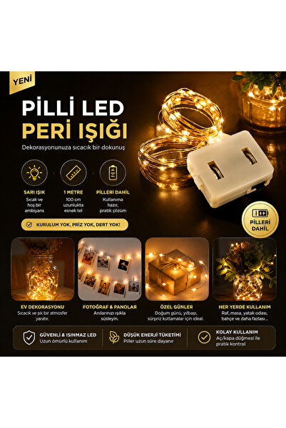 BERHAT 1Metre Peri Led Dekoratif Led Piller Dahildir (1 adet)