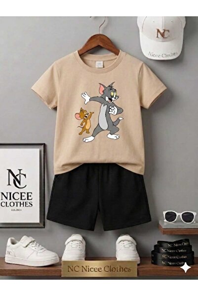 NC Nicee Clothes تي شيرت صيفي للأطفال شورت للجنسين (طباعة NC TOM JERY)